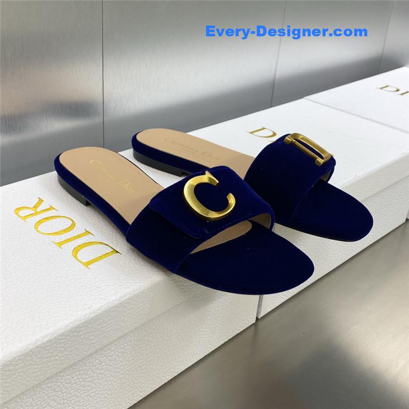 D10r cd letter logo metal buckle flat color block sandals