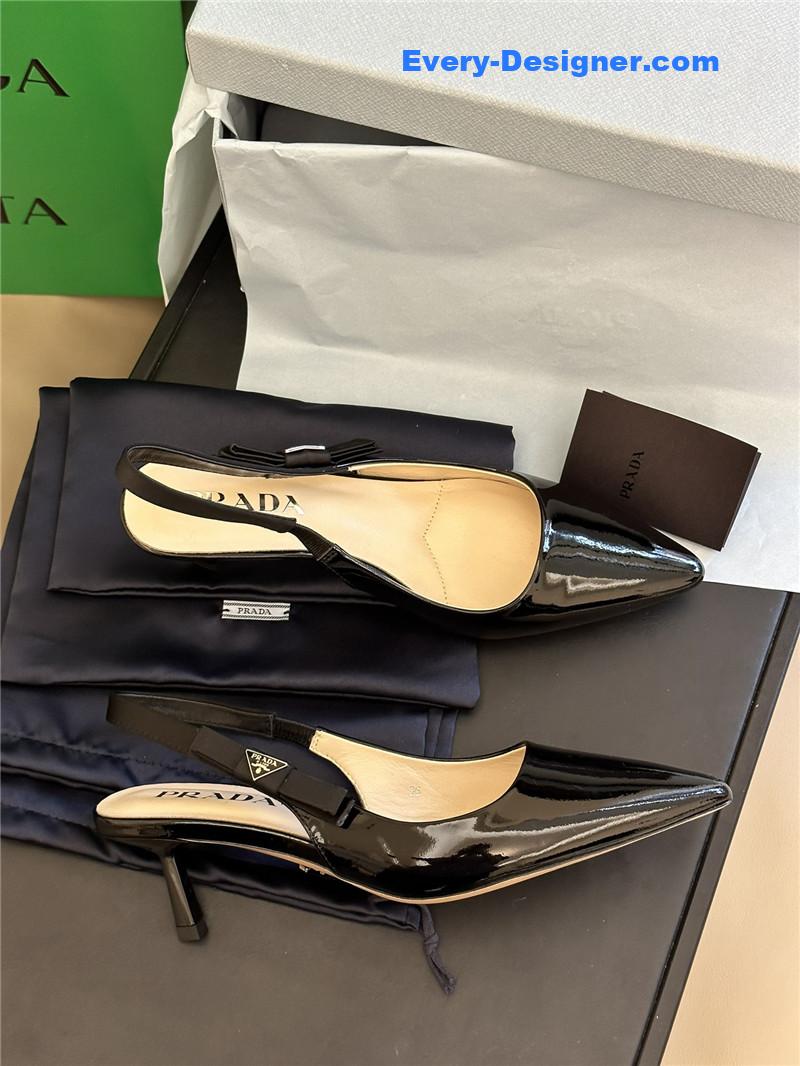 Pra*a paneled satin bow pumps