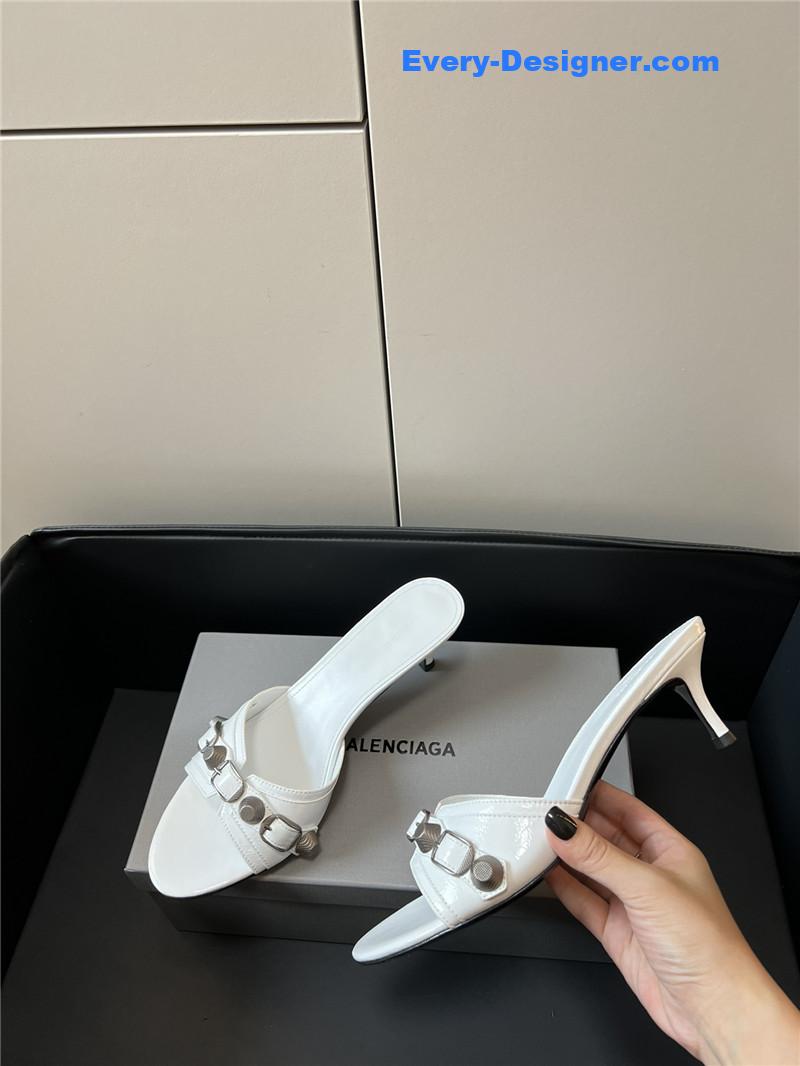 Ba1en*iaga silver stud buckle spice slippers