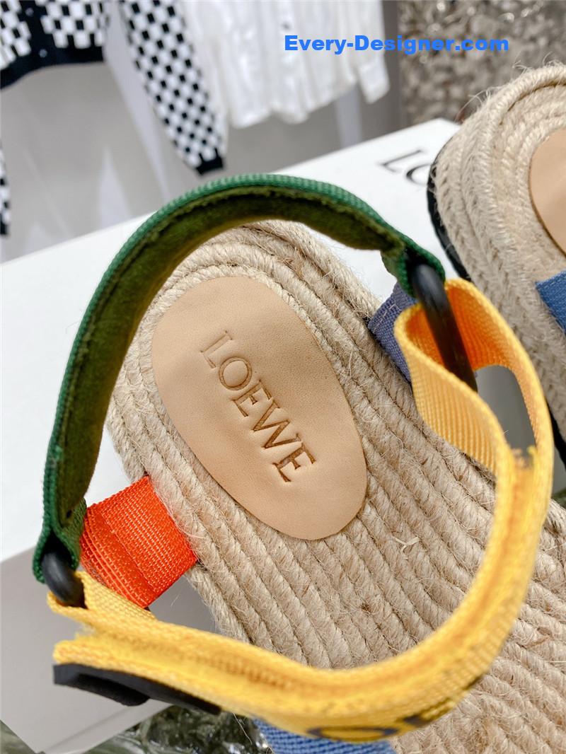 L0ew* new straw platform color block sandals