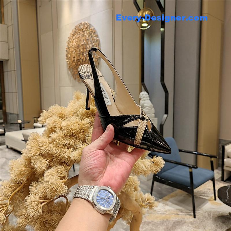 J1m*y Ch00 high-heeled hollow leather style pointed sandals