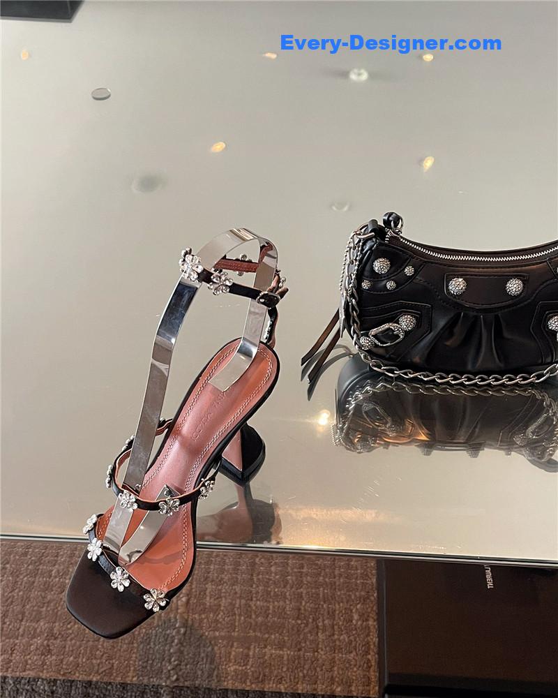 Amina Muaddi Floral Crystal Pumps Wineglass Heel Sandals