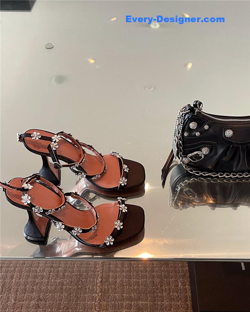 Amina Muaddi Floral Crystal Pumps Wineglass Heel Sandals