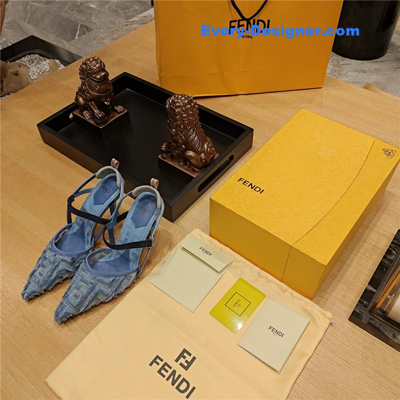 F**di flocked embroidered pointed toe sandals