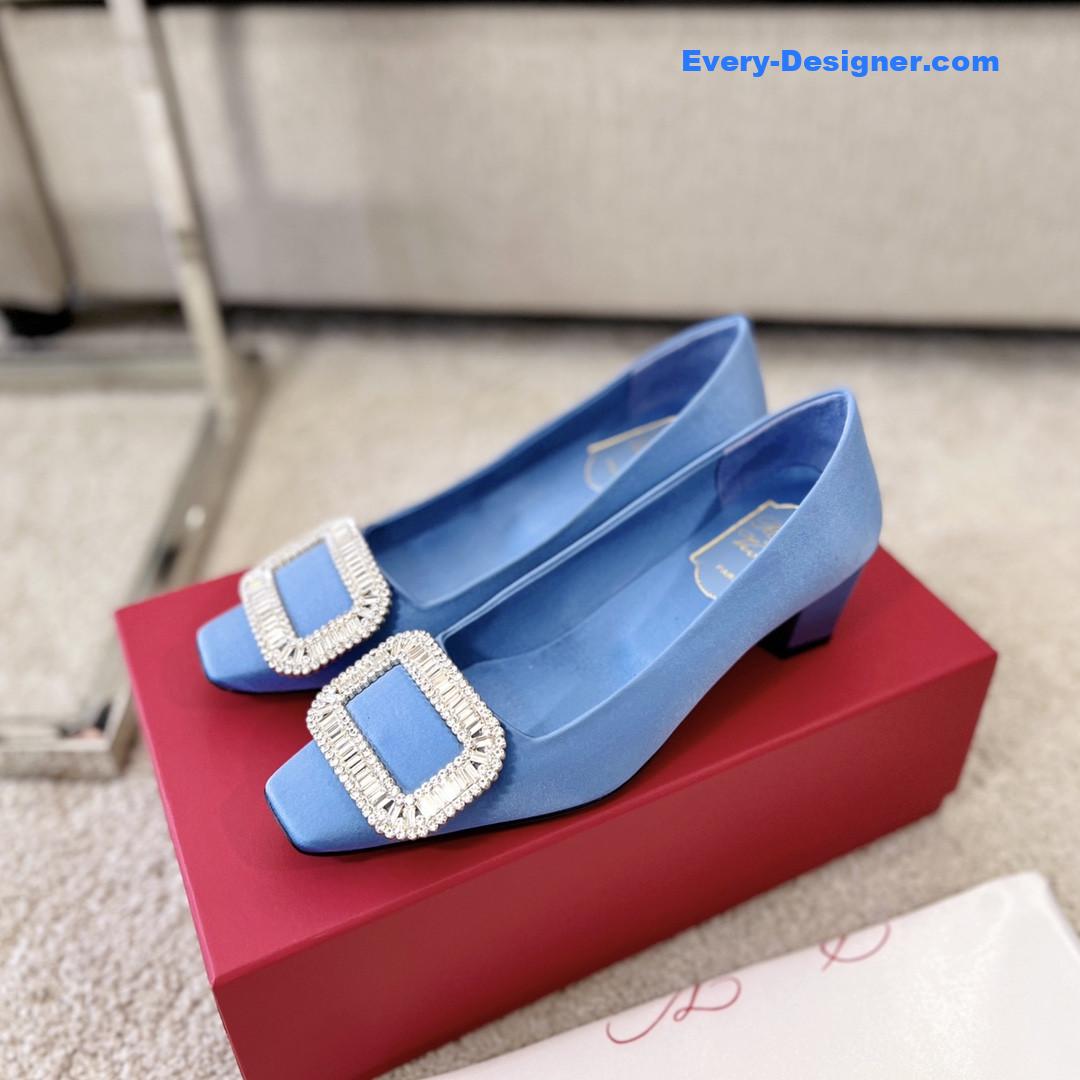 roger u1u1er silk d1am0nd buckle square heel shoes