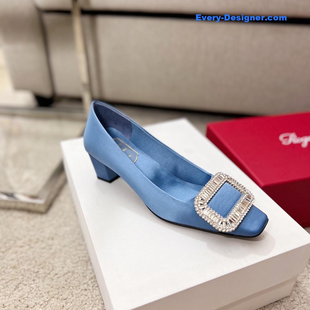 roger u1u1er silk d1am0nd buckle square heel shoes