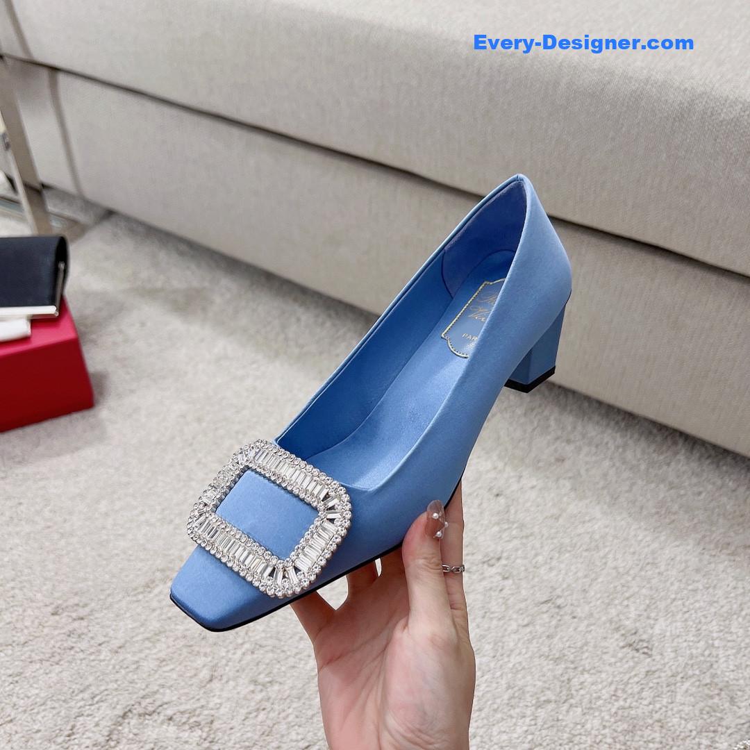 roger u1u1er silk d1am0nd buckle square heel shoes