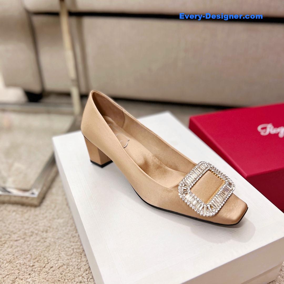roger u1u1er silk d1am0nd buckle square heel shoes