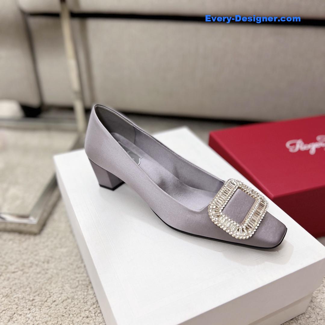 roger u1u1er silk d1am0nd buckle square heel shoes