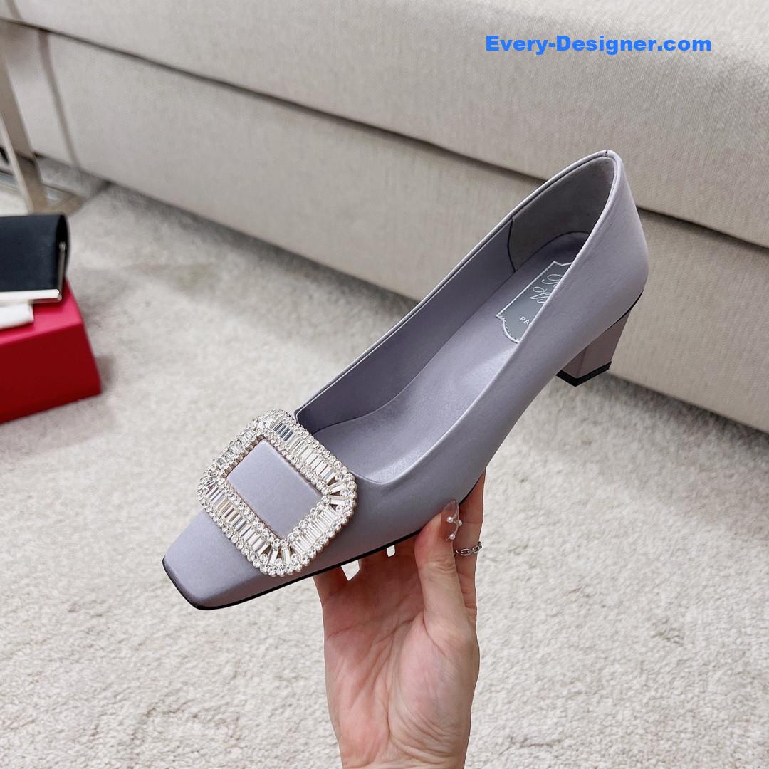 roger u1u1er silk d1am0nd buckle square heel shoes
