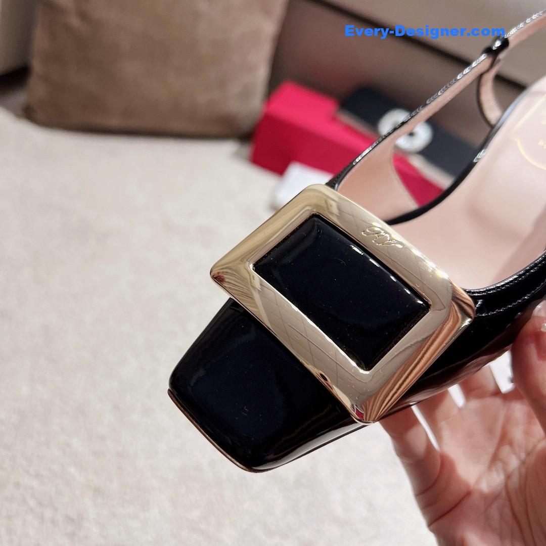 roger u1u1er square buckle chunky heel back sandals