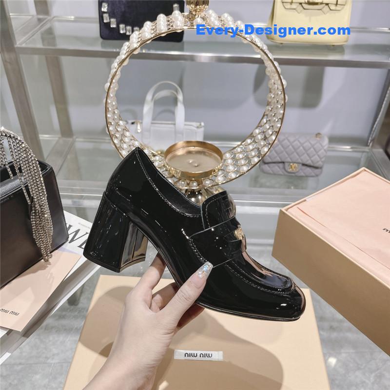 M1um1u gold coin loafer patent leather high heels