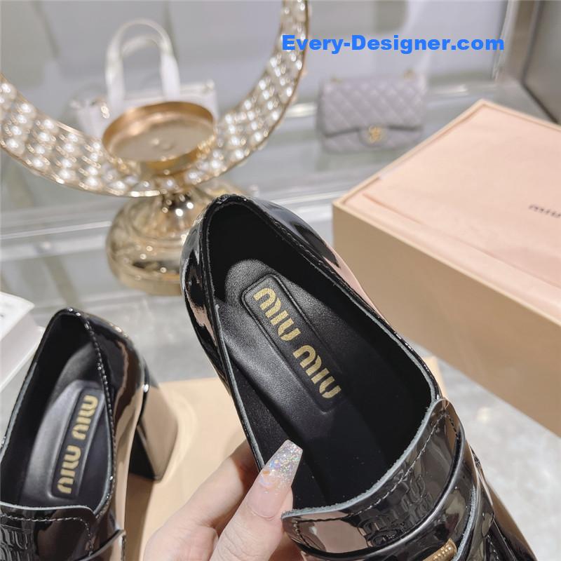 M1um1u gold coin loafer patent leather high heels