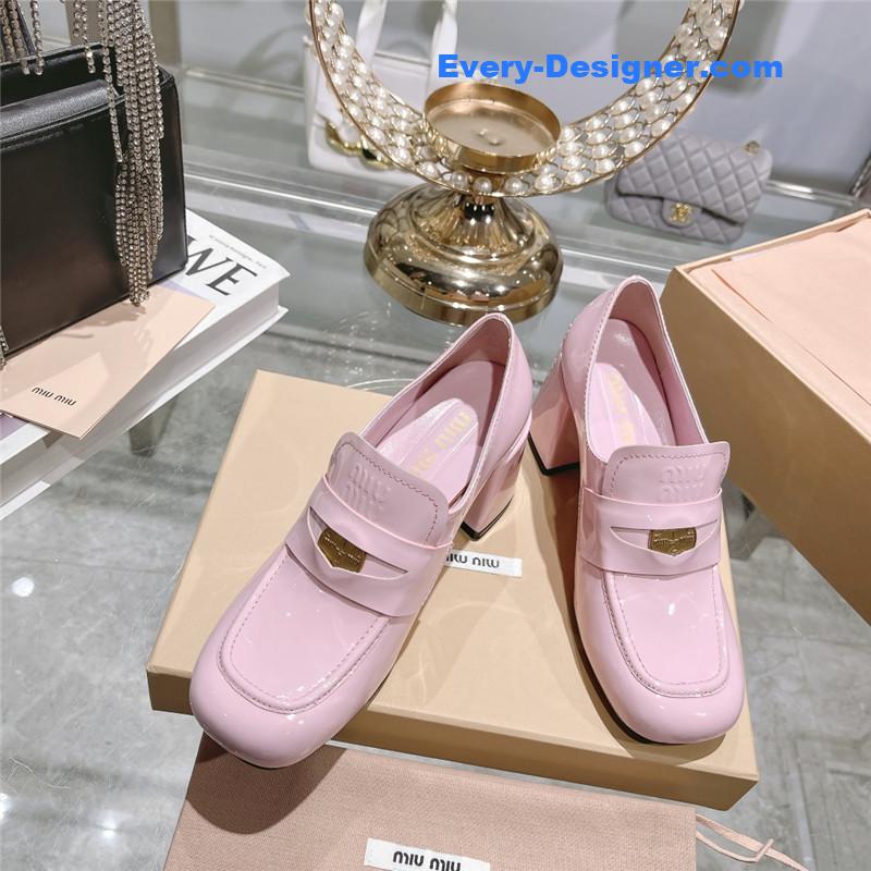 M1um1u gold coin loafer patent leather high heels