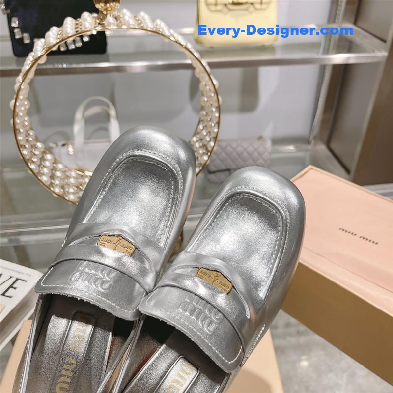 M1um1u gold coin loafer patent leather high heels