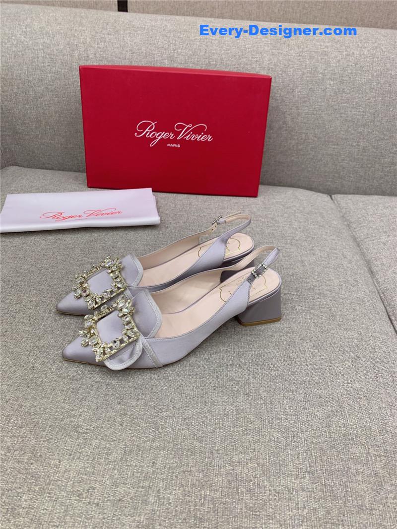 roger u1u1er classic d1am0nd buckle silk high heel pumps