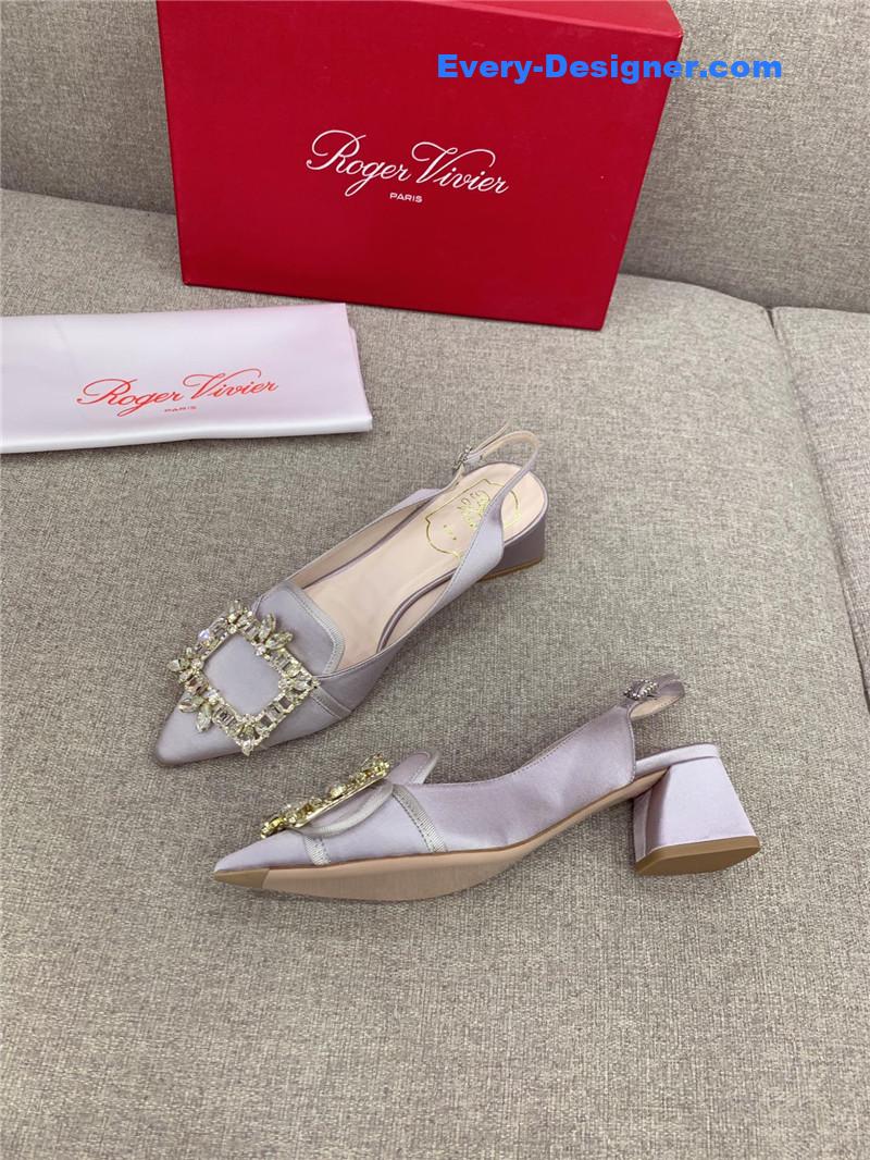 roger u1u1er classic d1am0nd buckle silk high heel pumps