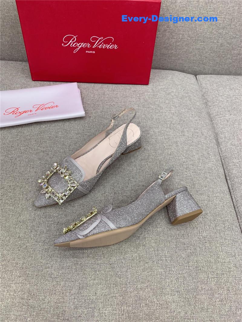 roger u1u1er classic d1am0nd buckle silk high heel pumps