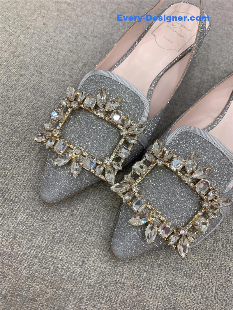 roger u1u1er classic d1am0nd buckle silk high heel pumps