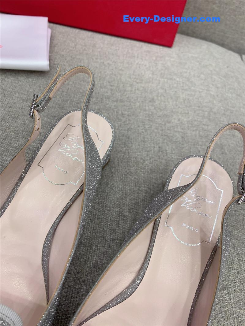 roger u1u1er classic d1am0nd buckle silk high heel pumps