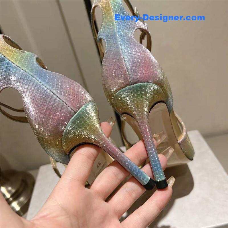 J1m*y Ch00 rainbow metallic high-heeled sandals