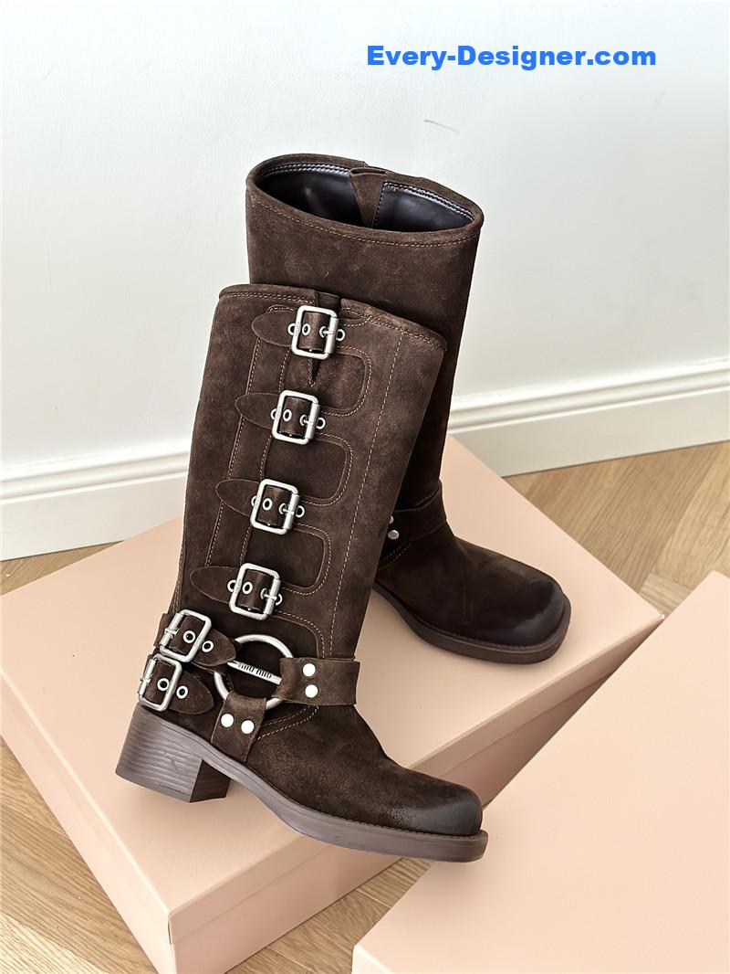 M1um1u autumn and winter brushed suede distressed boots