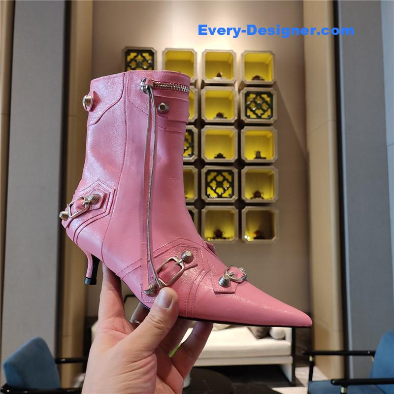 Ba1en*iaga orange pointed toe side zip kitten heel booties