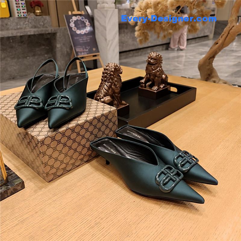 Ba1en*iaga double b buckle cat heel mules slippers