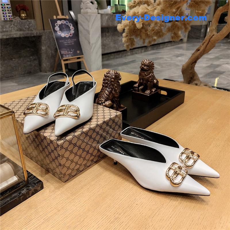Ba1en*iaga double b buckle cat heel mules slippers
