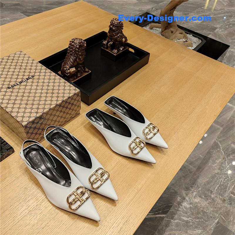 Ba1en*iaga double b buckle cat heel mules slippers