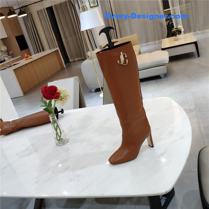 J1m*y Ch00 signature jc buckle chunky heel leather boots