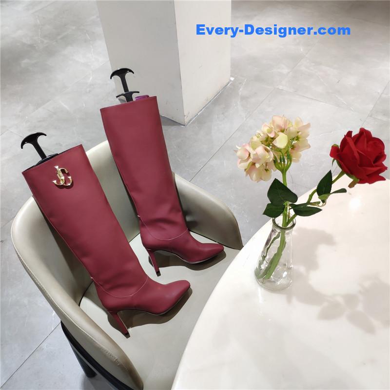 J1m*y Ch00 signature jc buckle chunky heel leather boots
