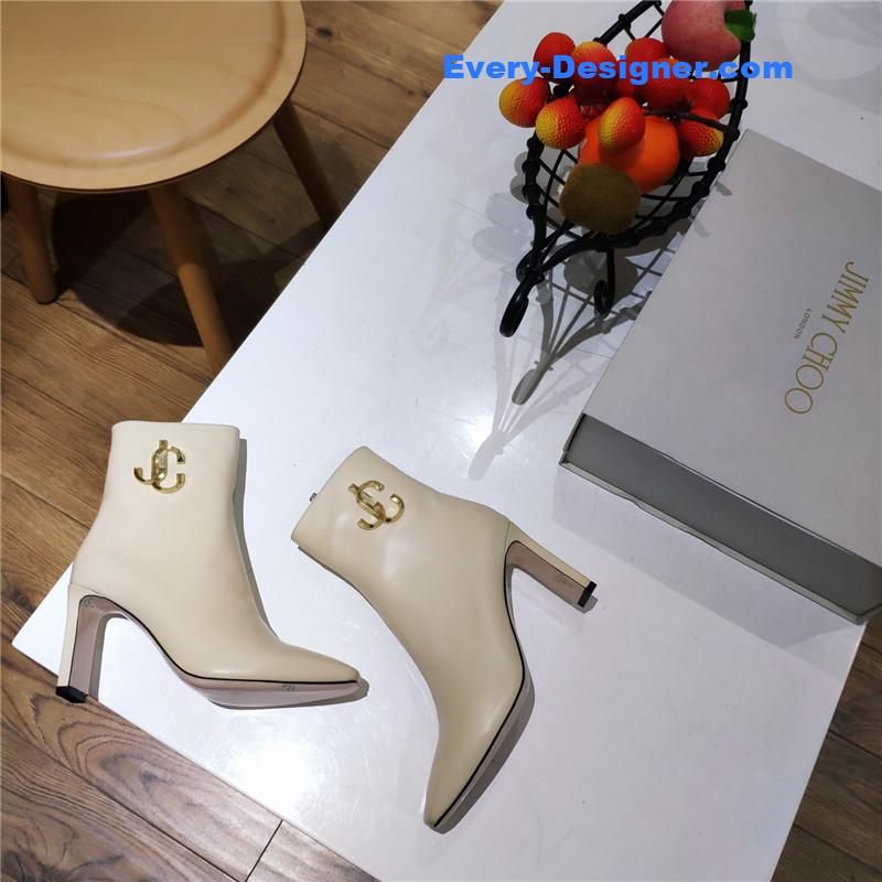 J1m*y Ch00 signature jc buckle chunky heel leather boots