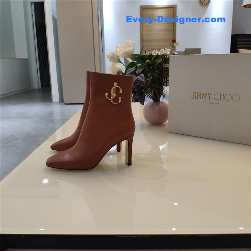 J1m*y Ch00 signature jc buckle chunky heel leather boots