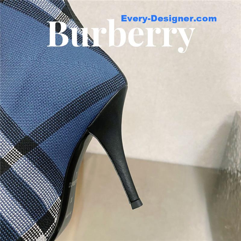 Bv*b*rry square-toe stiletto checked stretch-knit sock boots