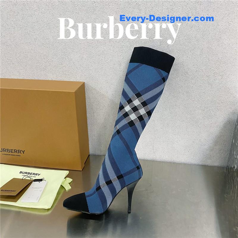 Bv*b*rry square-toe stiletto checked stretch-knit sock boots