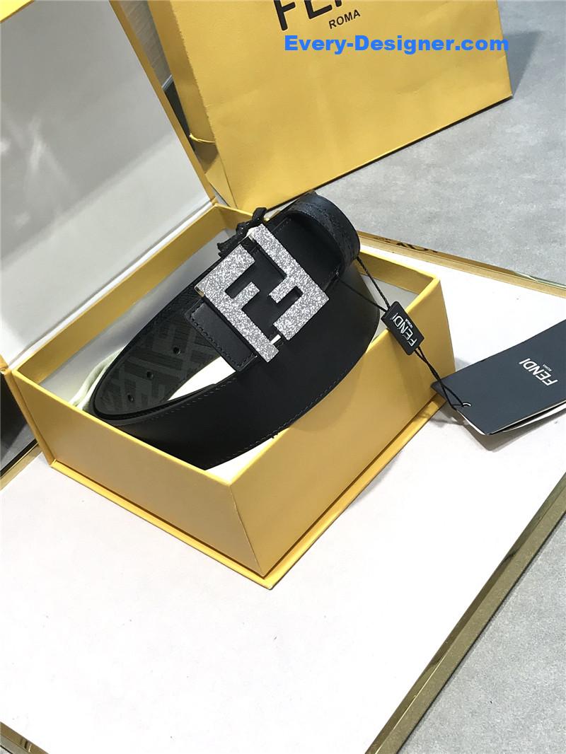 F**di belt in calfskin with printed canvas bottom