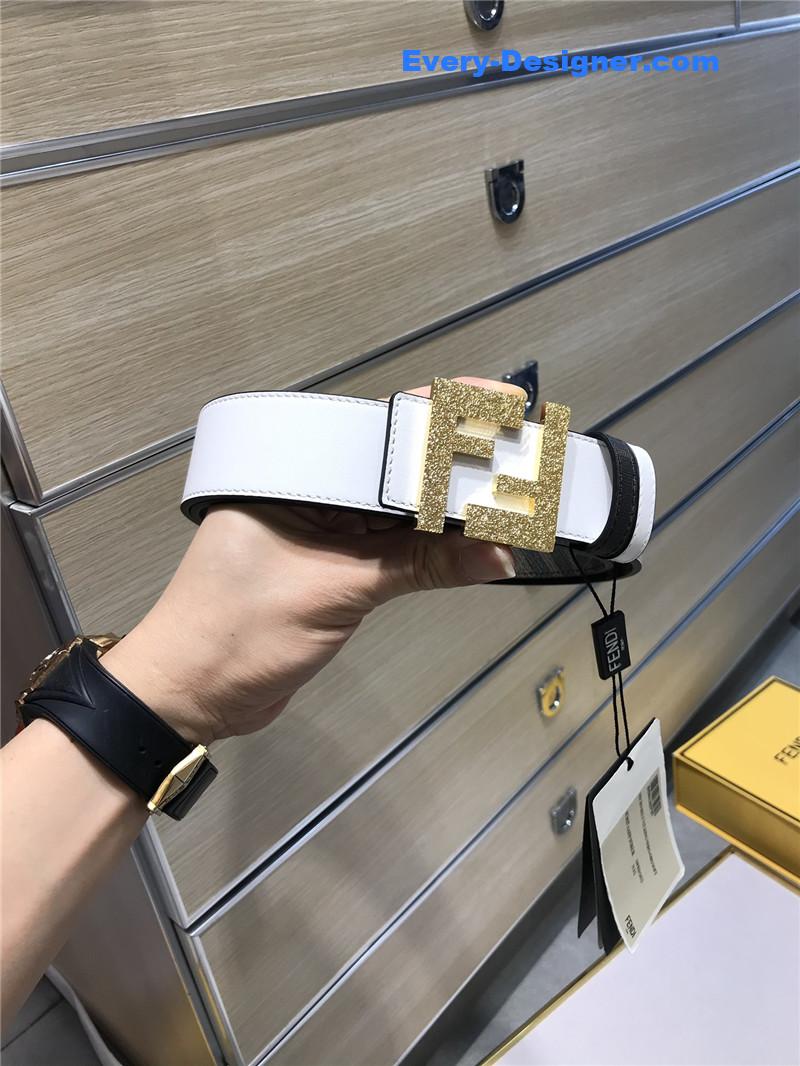 F**di belt in calfskin with printed canvas bottom