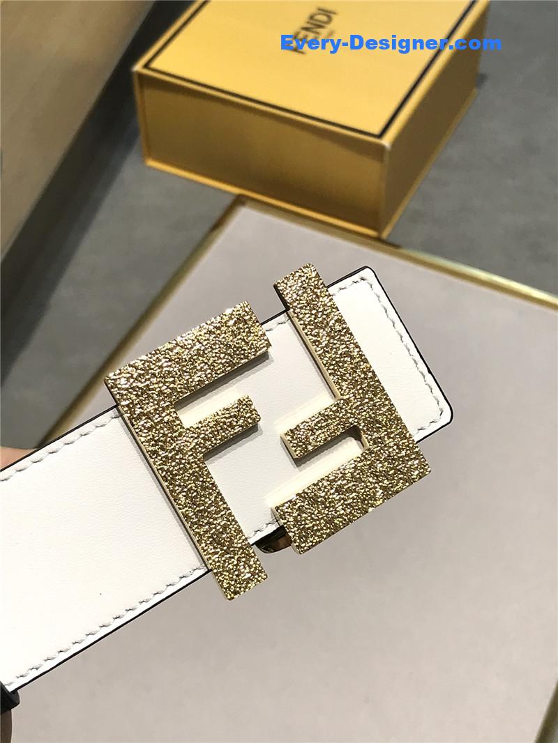 F**di belt in calfskin with printed canvas bottom