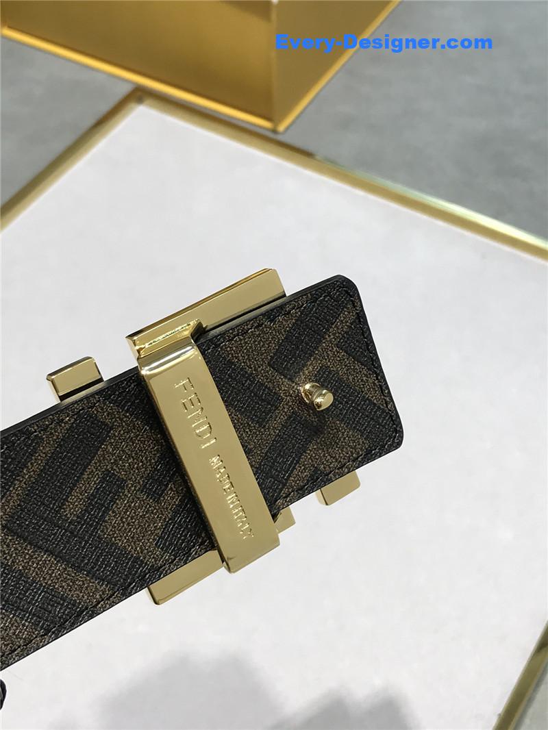 F**di belt in calfskin with printed canvas bottom