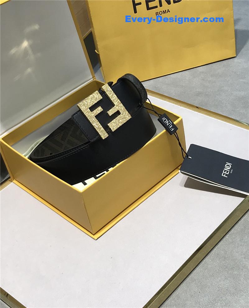 F**di belt in calfskin with printed canvas bottom