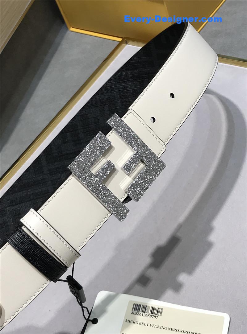 F**di belt in calfskin with printed canvas bottom
