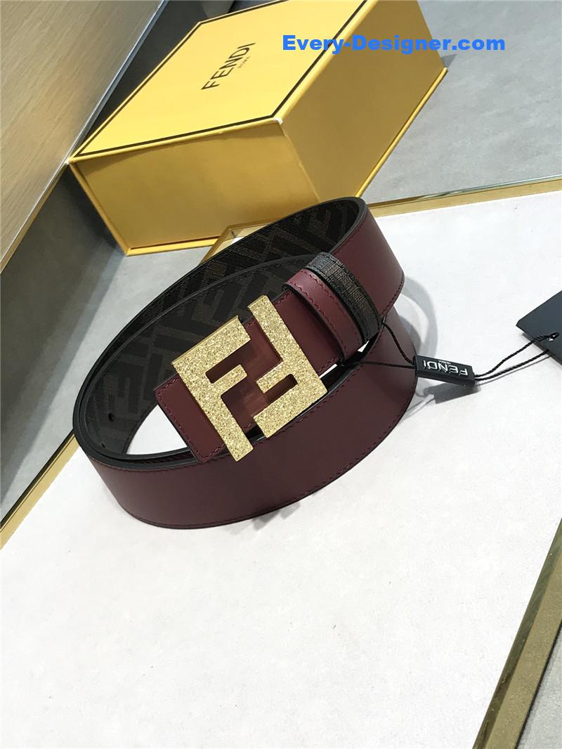 F**di belt in calfskin with printed canvas bottom