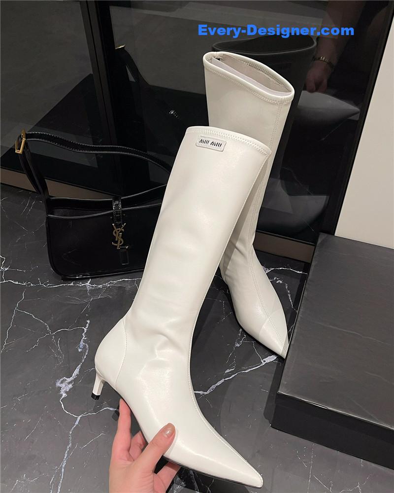 M1um1u new elastic pointed toe leg-lengthening high boots