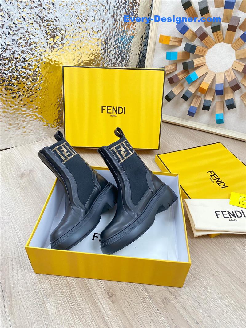 F**di rockoko black leather knit boots