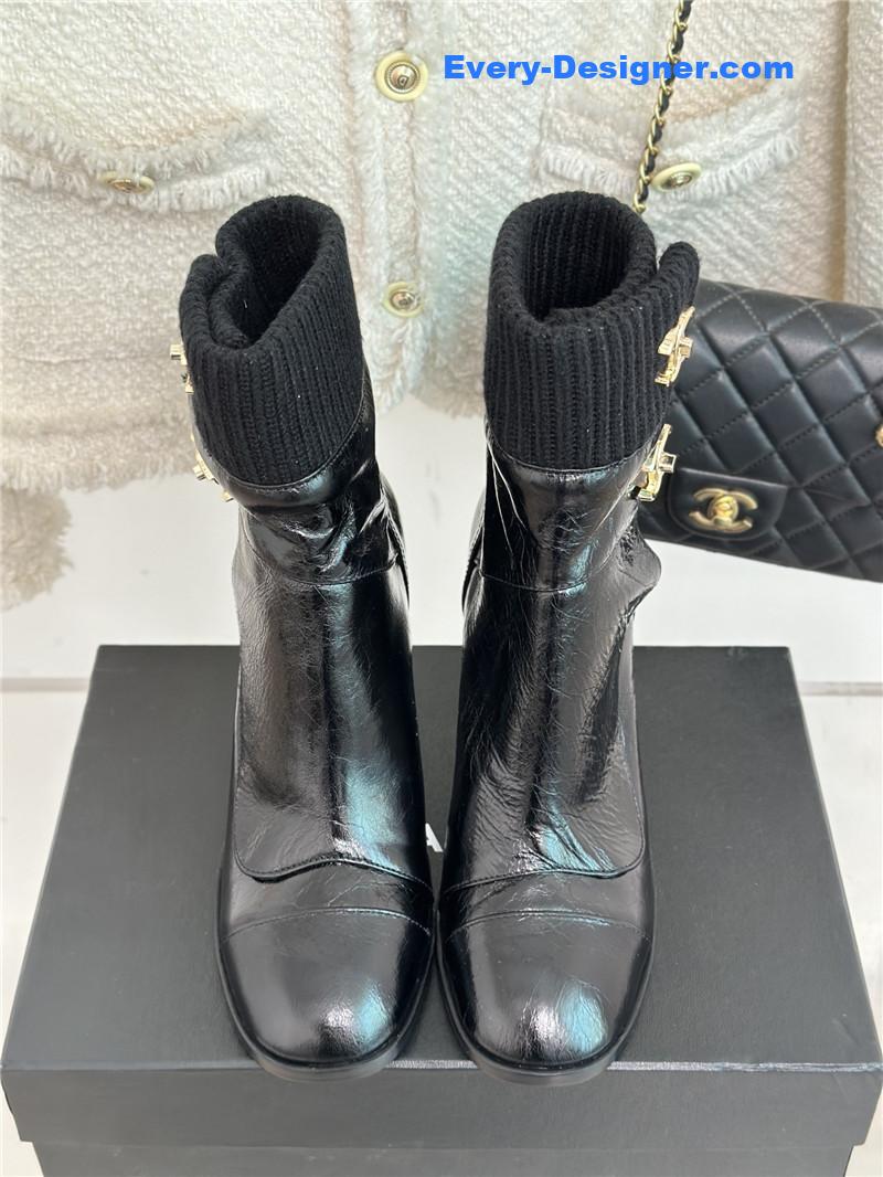 CC bag buckle knitted woolen short boots