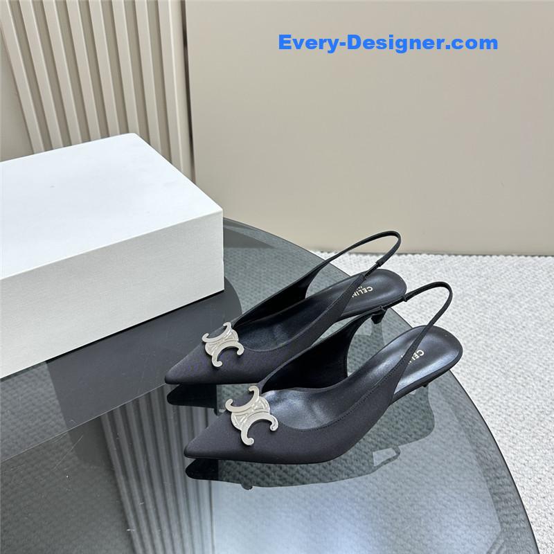Ce1i*e black silver pointy kitten heel sandals