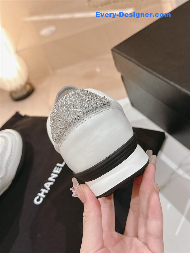 Ch**el new double c rhinestone sneakers baseball shoes