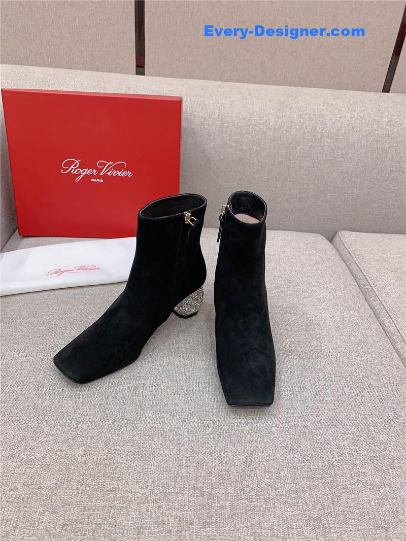 roger u1u1er crystal-embellished heel suede boots