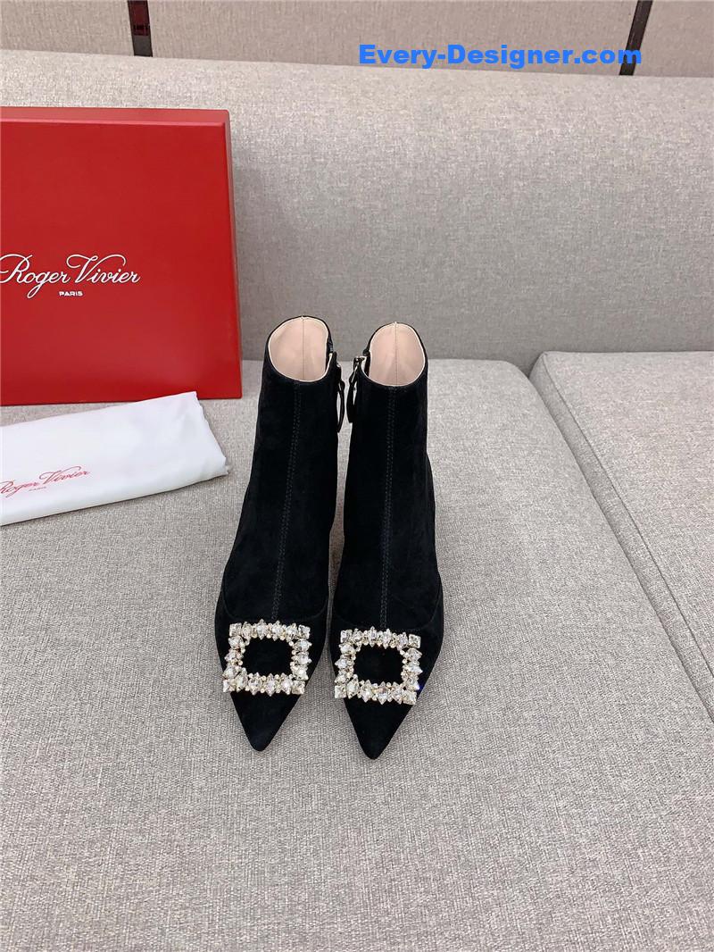 roger u1u1er black suede crystal buckle ankle boots